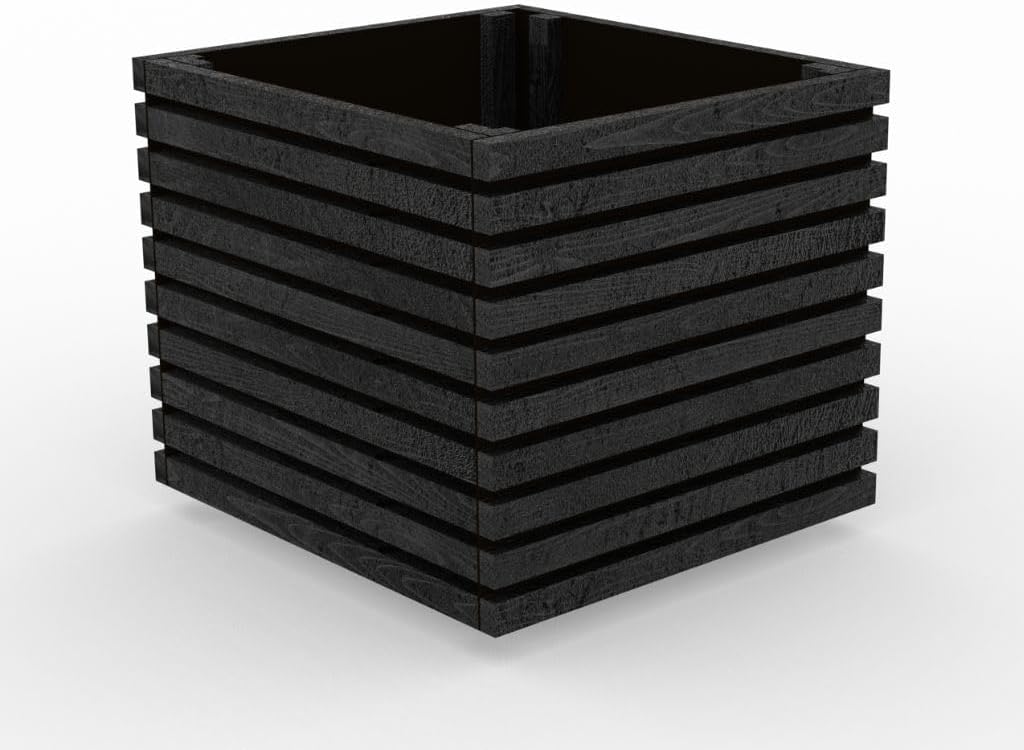 Square Sussex planter, slatted black, hand-built in Kent