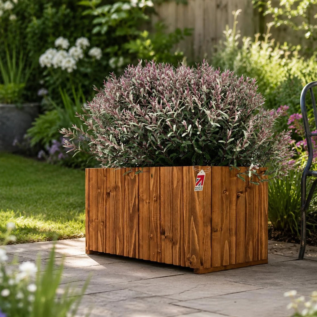 Cotswold reeded wooden garden planter, tan, hand-built in Kent