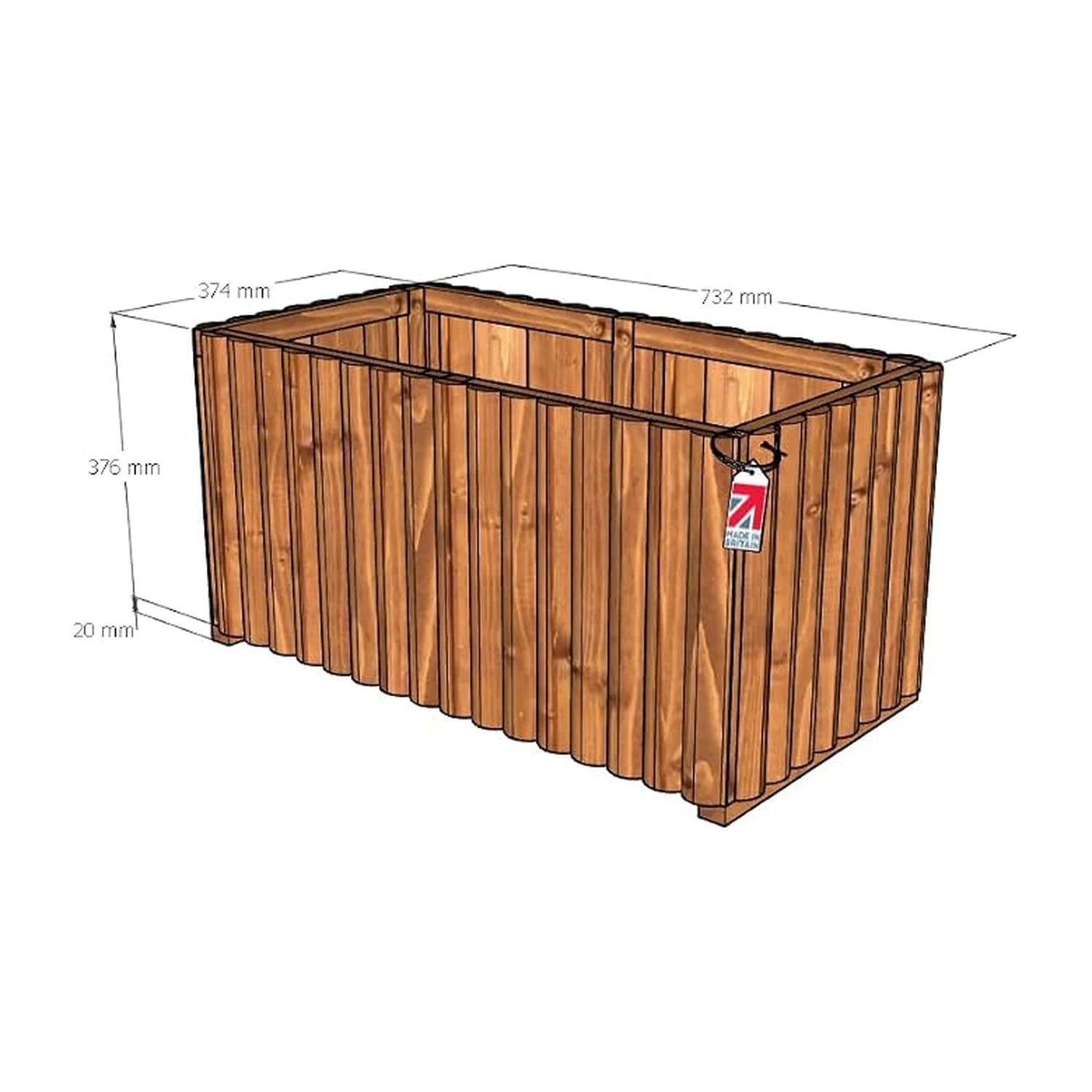 Cotswold reeded wooden garden planter, tan, hand-built in Kent