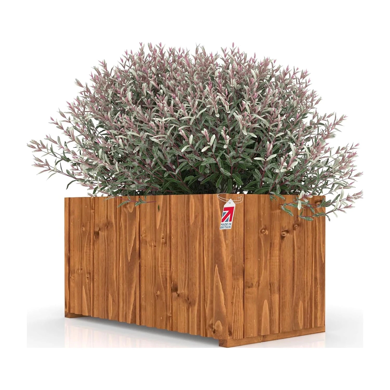 Cotswold reeded wooden garden planter, tan, hand-built in Kent