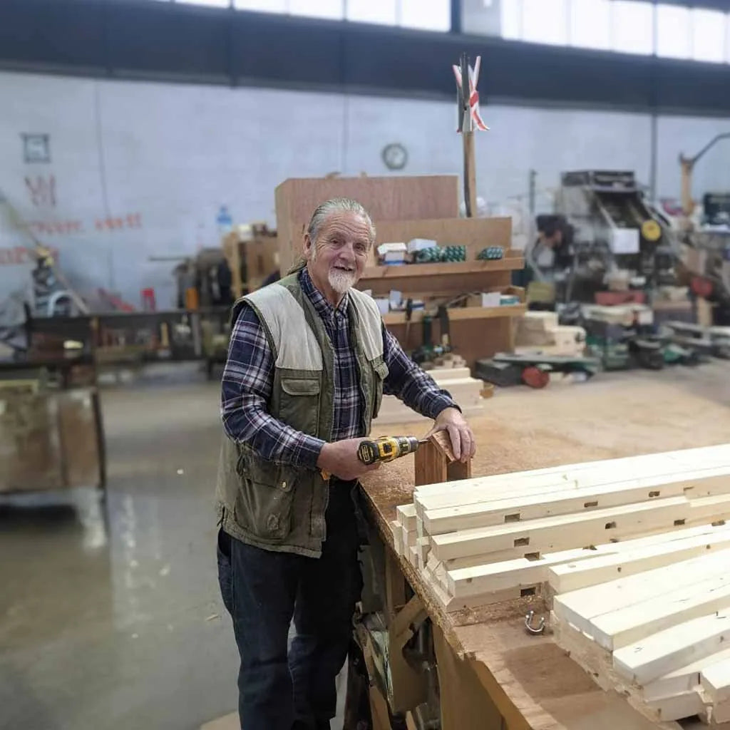 Michael Lockmiller building planters by hand in the Trelush workshop in Manston, Kent